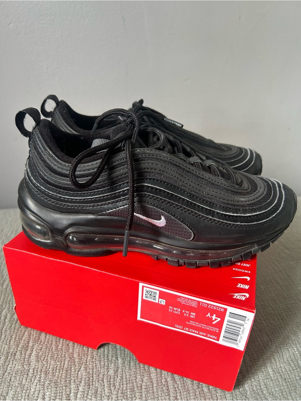 Nike Air Max 97 GS Black Anthracite Sneakers Youth Size 4Y